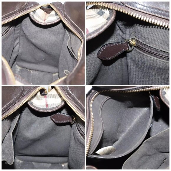 BURBERRY Nova Check Hand Bag PVC Leather 2way Beige Auth 105764 - Picture 13 of 15